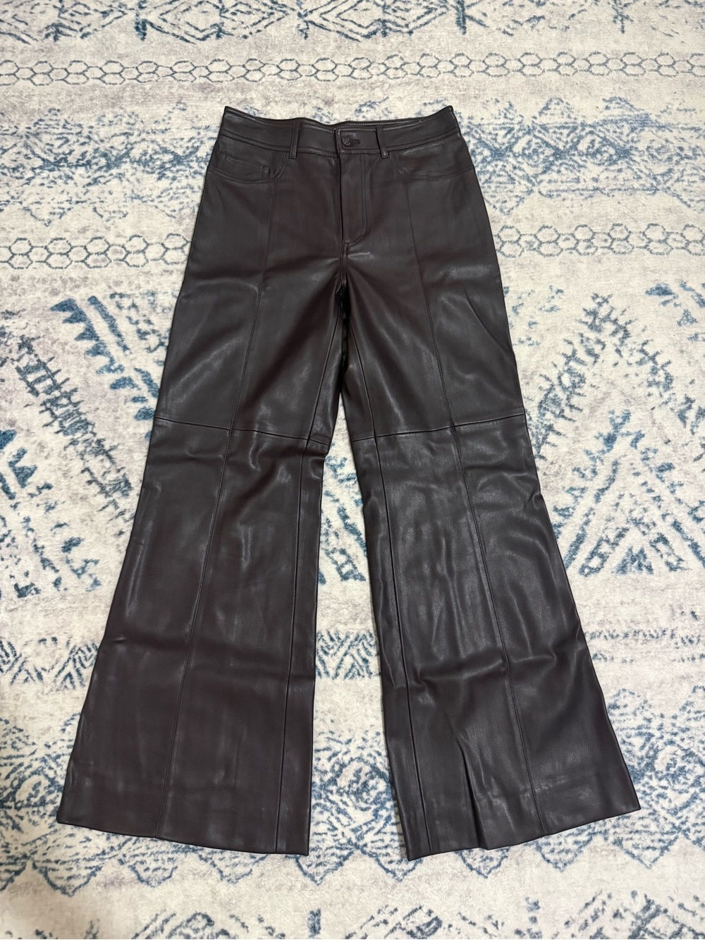 Mango Dark Brown Wide-Leg Faux Leather Pants Size 6 (Hemmed to fit 5'6" height)
